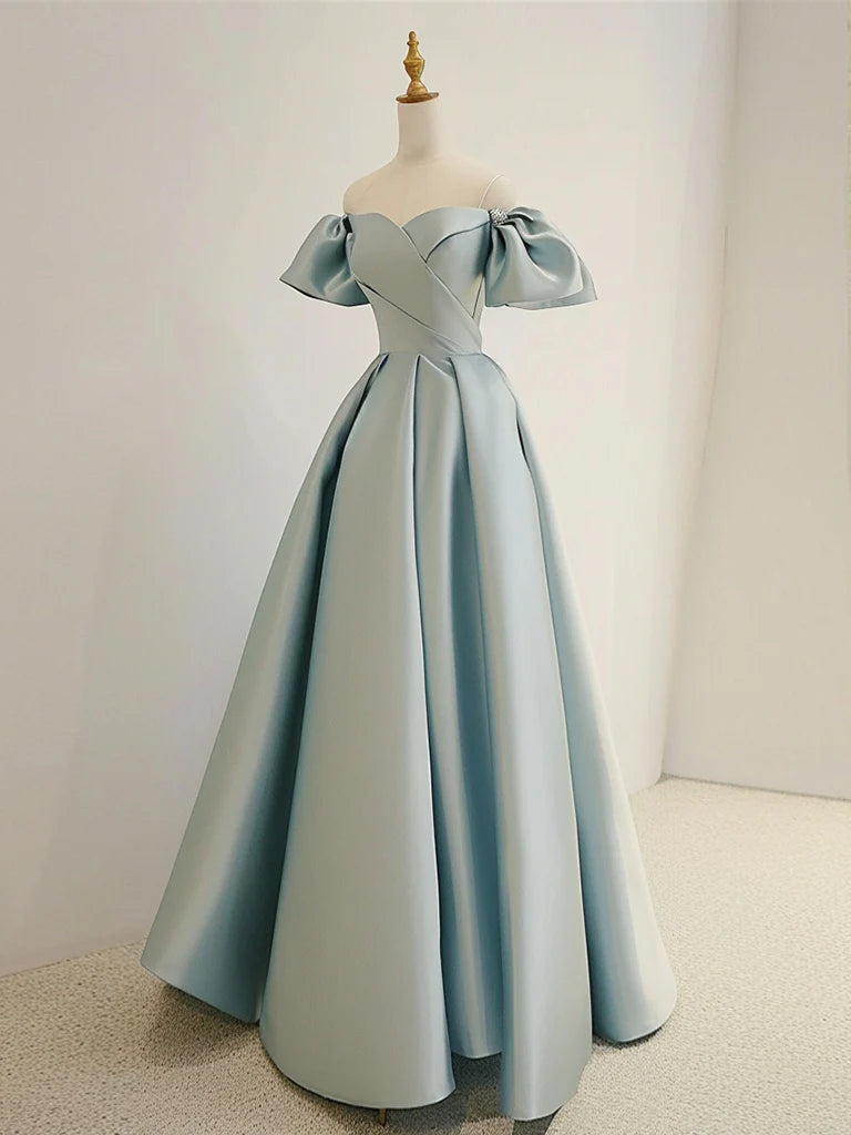 Wholesale A-Line Sweetheart Neck Satin Blue Long Prom Dress Blue Long Formal Dress gowns evening dresses